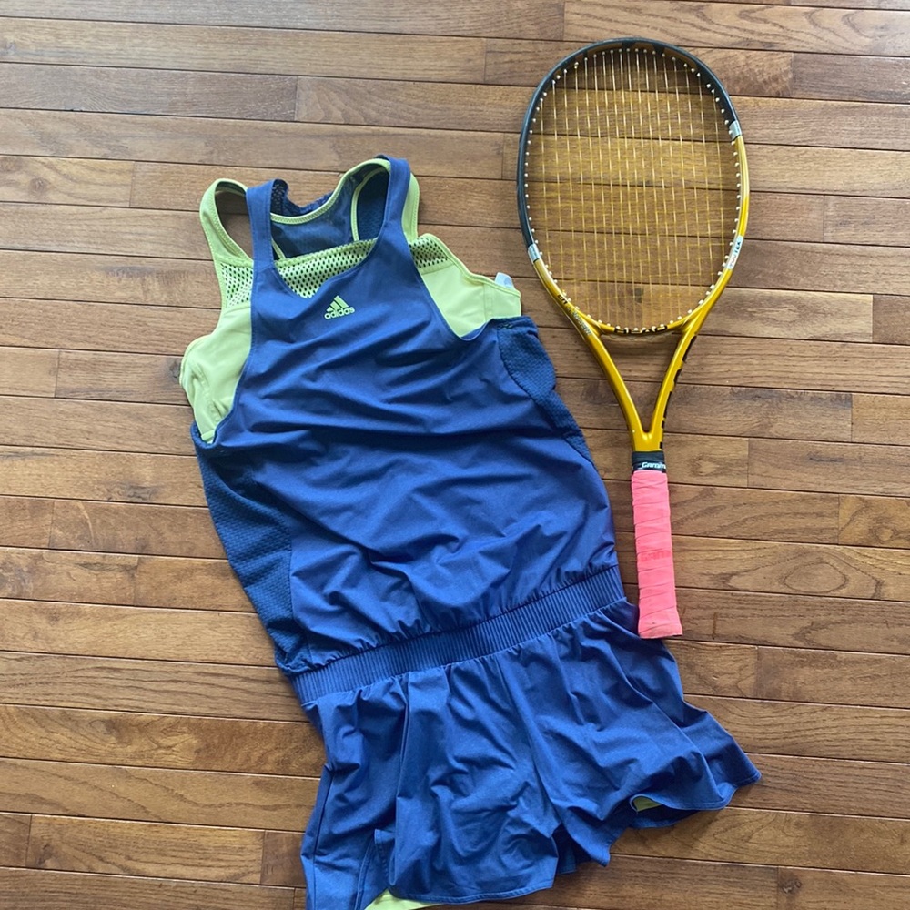 Blue and yellow adidas tennis dress.